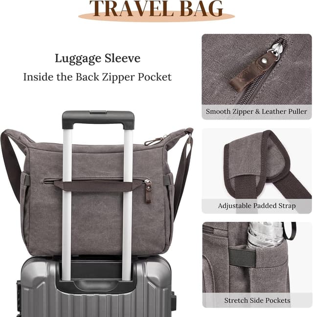 Detalle de S-ZONE men’s canvas messenger bag with crossbody strap for a 13.3-inch laptop