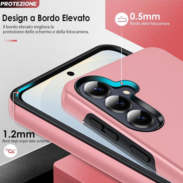 Detalle de LeYi Cover per Samsung Galaxy S26 Plus con 2 vetri temperati e anello girevole 360° (TPU+PC) rosa