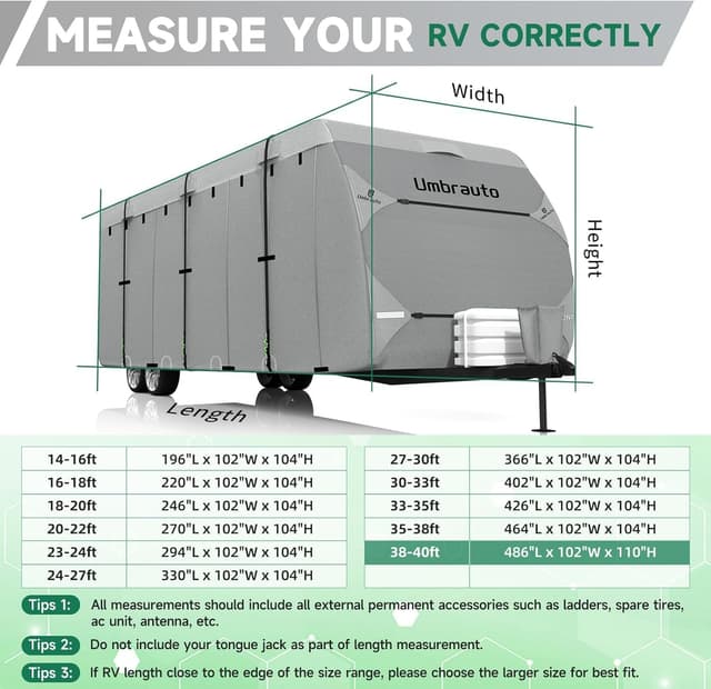 Detalle de Umbrauto RV Cover 27–30ft (7-Layer Travel Trailer Cover) with Waterproof, Windproof & UPF50+ Protection