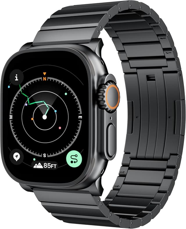 Detalle de LULULOOK Titanium Band for Apple Watch Ultra 3/2/49mm (Grade 2) – DLC-coated, adjustable strap with secure foldover clasp