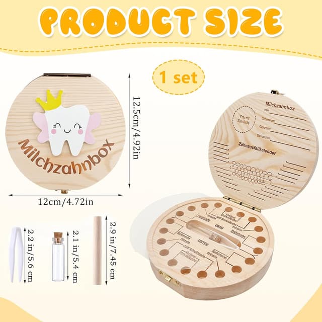 Detalle 2 de Shengruili Zahnbox aus Holz für Milchzähne – Aufbewahrungsbox für Baby-Zähne mit Verschluss