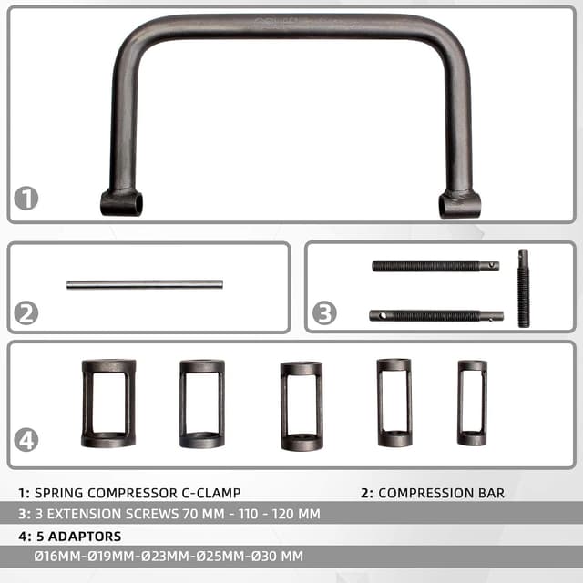 Detalle de CCLIFE Compressore Molle con valvola universale, set da 10 pezzi per gamma 16–30 mm (con custodia portatile)