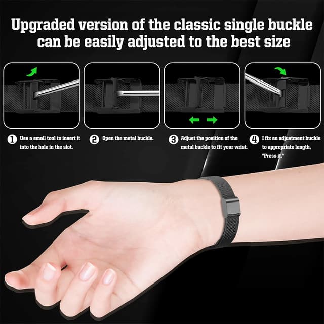 Detalle de LanQii Edelstahl Mesh Armband (Milanaise) für Xiaomi Smart Band 10/9/8 – Schwarz