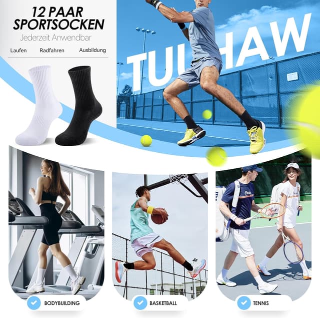 Thumbnail 5 de TUUHAW Tennissocken 12 Paar, 35-50