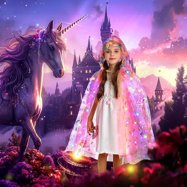 Detalle de Fedio Princess Unicorn Light-Up Dress Up Cape Set for Girls (Ages 3–8)