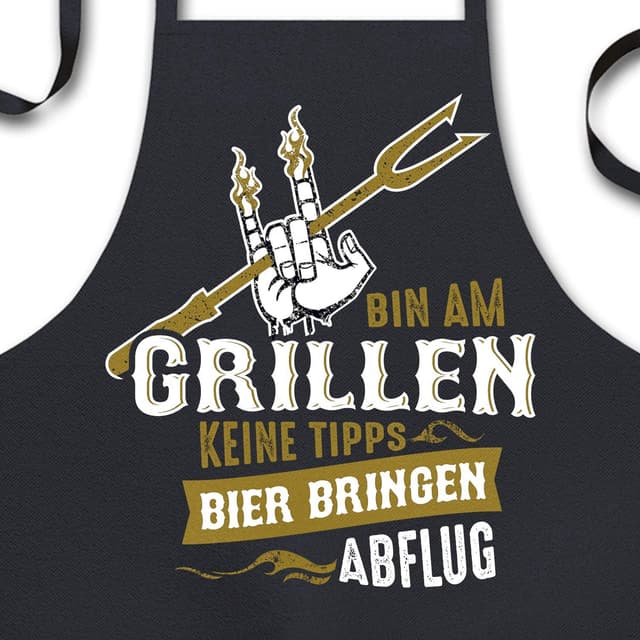 Detalle de YORA Grillschürze für Männer „Bin am Grillen“ – Vatertagsgeschenk mit personalisierbarer Urkunde