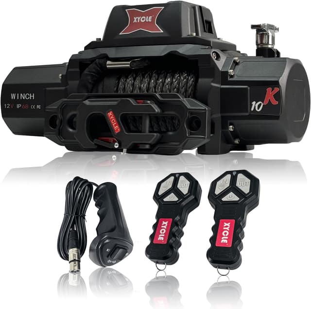 Detalle de XYCLE 10000lbs 12V Electric Winch with IP68 Rating, 1/2 in Synthetic Rope, and Dual Wireless/Wired Control