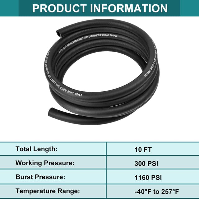 Thumbnail 4 de 3/8 Inch ID Fuel Line Hose 10ft — 300 PSI ⛽