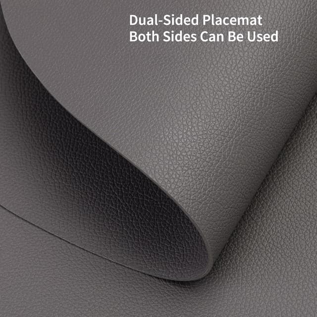 Detalle 2 de Myir JUN Tischsets aus PVC-Kunstleder (doppelseitig) inkl. Untersetzern – Set mit 6, grau