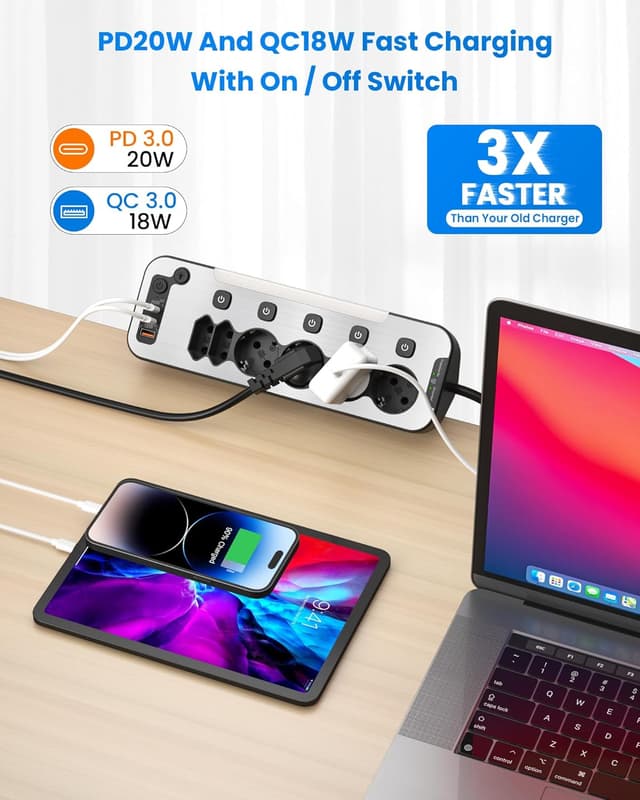 Thumbnail 3 de Multipresa da Scrivania Ciabatta Elettrica con USB PD20W