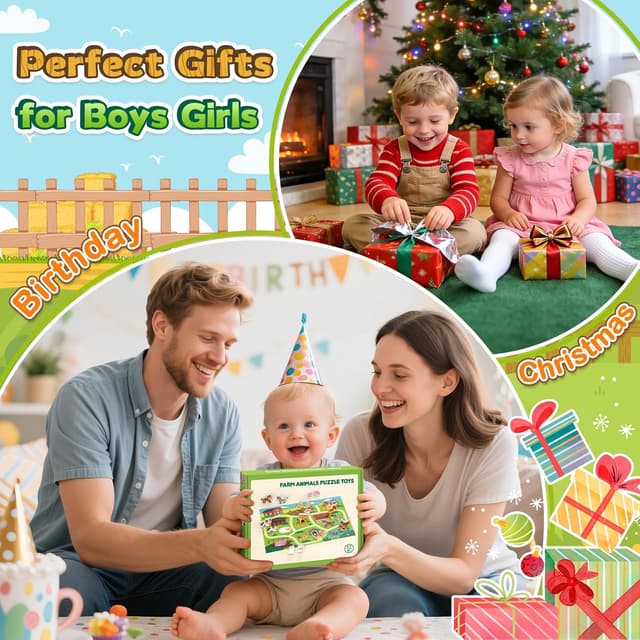 Detalle de Montessori-style wooden farm animal matching puzzle set for 1–3 year olds (10 snap fastener puzzles)