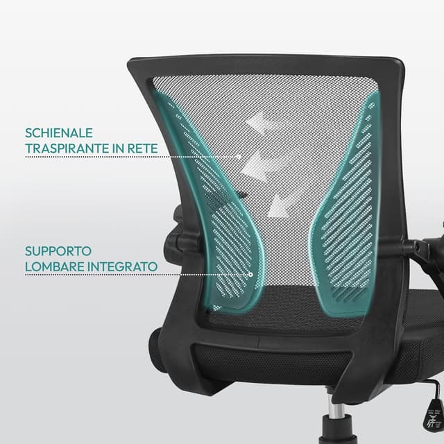 Detalle de Yaheetech sedia da ufficio ergonomica con schienale in rete, lombare e braccioli ribaltabili (a ruote) nero