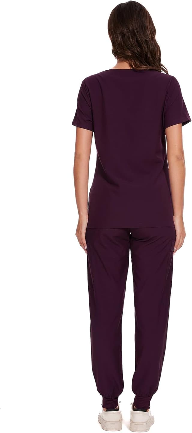 Detalle 2 de COZYFIT Women’s V-Neck Scrub Top & Cargo Pants Set with 10 Pockets