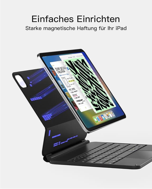 Detalle 2 de Inateck NeoMagic Magnetische Tastatur Hülle iPad 11" M3/M2 ⌚7-Farbige Beleuchtung