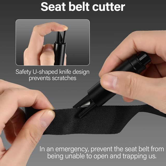 Detalle 2 de Zikenis 2 pezzi martello di sicurezza auto con tagliacinture e rompivetro (nero + rosso)