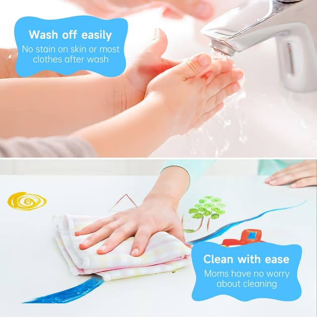 Detalle de Shuttle Art 33-teiliges Fingermalset für Kinder (waschbar, 10 Farben à 60 ml) mit Stempel, Schwamm & Pinsel