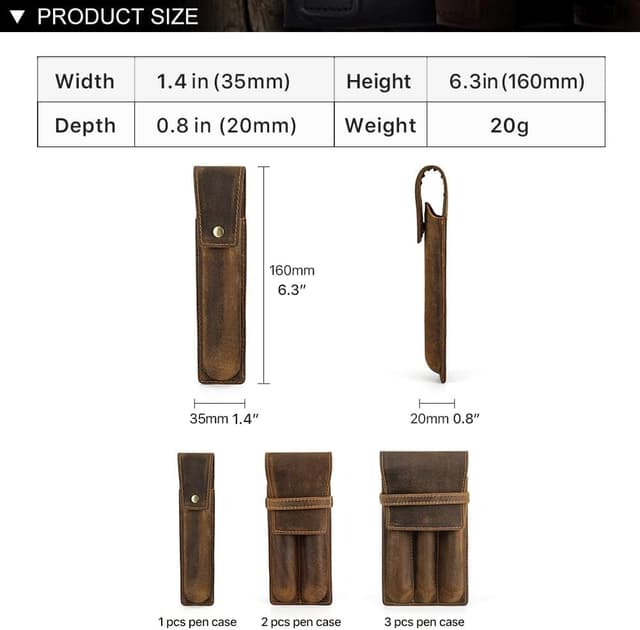 Detalle 2 de CONTACTS Handmade Genuine Leather Pen Case – Vintage pen pouch holder