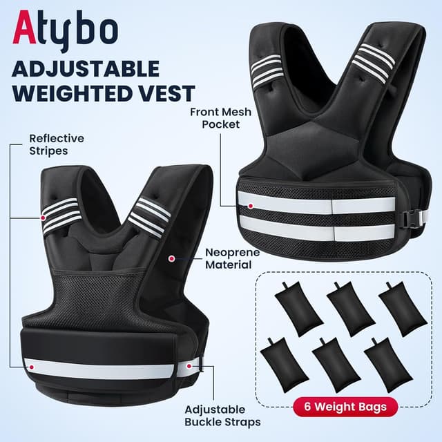 Detalle de Adjustable Weighted Vest (4-11 lb / 11-18 lb / 20-32 lb) with 6 Iron Sandbags, Storage Pockets & Reflective Stripes