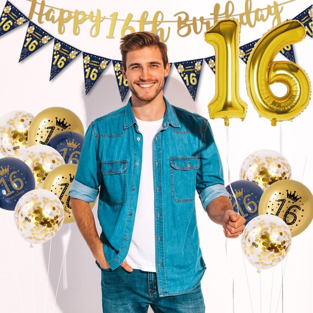 Thumbnail 6 de 16th Birthday decorations kit, Blue and Gold