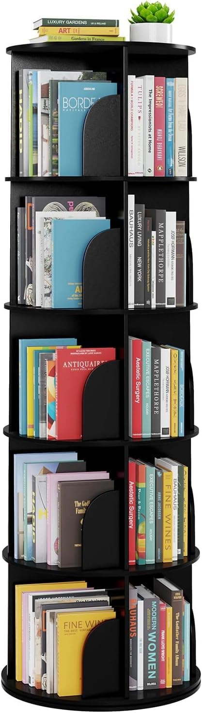 Detalle de SpaceAid 5-Tier Rotating Bookshelf Tower (Lazy Susan Spinning Bookcase) in Black