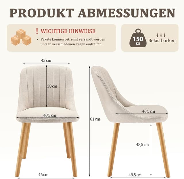 Detalle de Set di 6 sedie Goeurvant per sala da pranzo beige in poliestere con gambe e schienale in legno massiccio