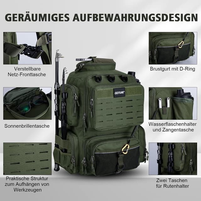 Detalle 2 de Goture Angelrucksack 45 L mit Köderboxen
