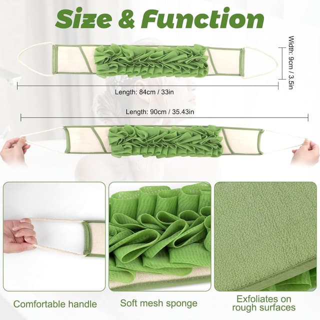 Detalle 2 de Homgaty Back Scrubber and Exfoliating Mitt Set – dual-sided loofah-style scrub strips and bath glove
