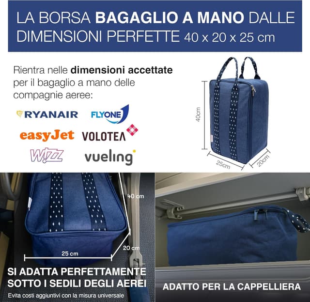 Detalle de Sàkura Borsa da Viaggio 40x20x25 Ryanair, bagaglio a mano con fascia per trolley e scomparti