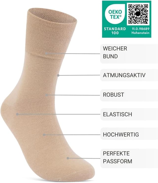 Detalle 2 de sockenkauf24 Diabetikersocken ohne Gummi & ohne Naht – 97% Baumwolle (6 Paar) für Damen und Herren