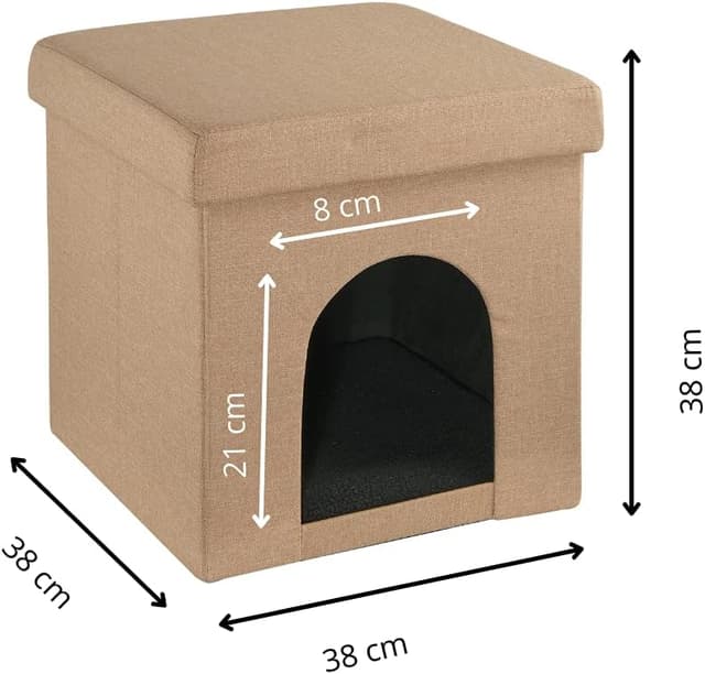 Detalle 2 de Baroni Home Cuccia Cane e Gatto pieghevole color tortora, pouf/tavolino relax 38x38x38 cm