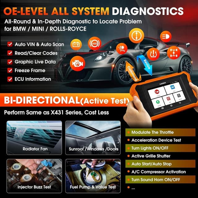 Detalle de LAUNCH X431 Elite 2.0 pour BMW/Mini – valise diagnostic auto OBD2 bi-directionnelle, codage ECU et programmation clé
