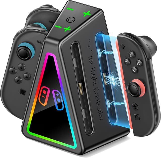 Detalle de Rysker Base di Ricarica 8 in 1 magnetica per Joy-Con Switch 2 (Edition OLED) con luce RGB