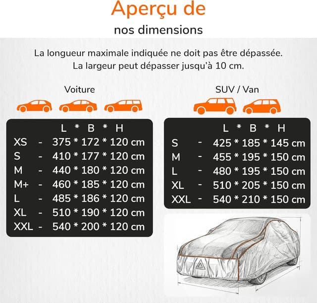 Thumbnail 6 de Upgrade4cars Bâche de protection voiture extérieure anti-grêle pour SUV SXL (510 × 205 × 150 cm)