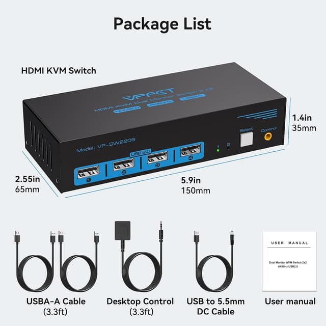 Thumbnail 6 de HDMI 4K60Hz KVM Switch 2 PC 2 Monitore