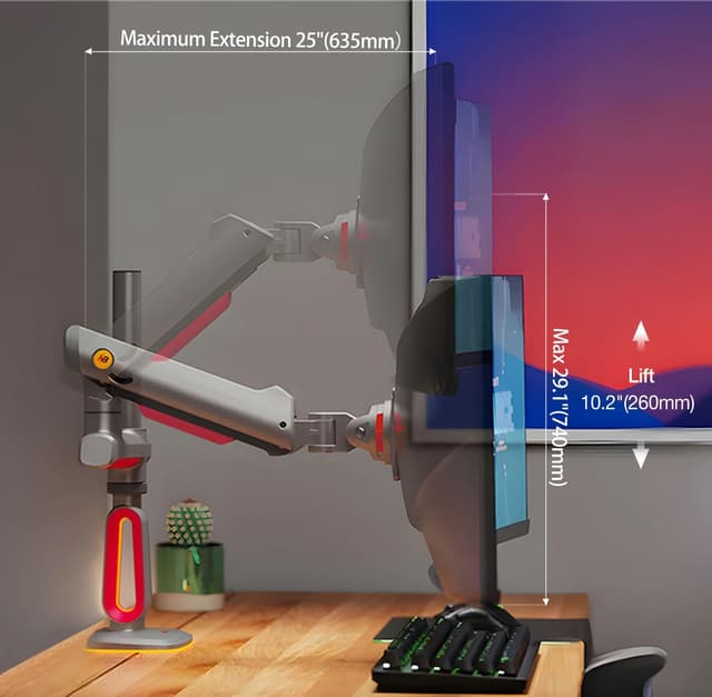 Detalle de NB Ergonomic Braccio per monitor pesante per ultrawide fino a 60" (fino a 20 kg) con VESA 75/100 mm, rosso