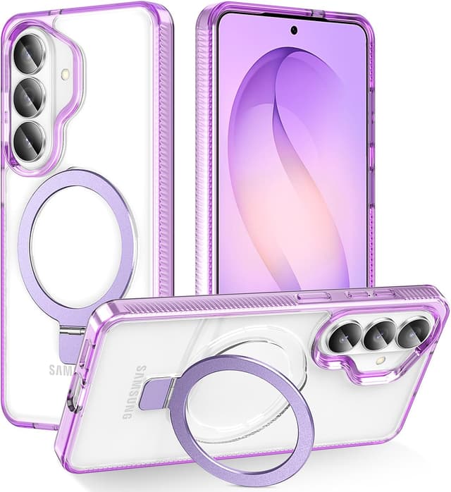 Detalle de STERKER Designed for Samsung Galaxy S26 Case Magnetic Ring Stand (Military Grade Drop Protection) — Clear Purple