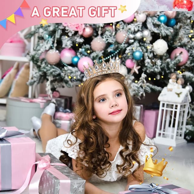 Detalle 2 de IETWATE runde Geburtstagskrone für Damen & Mädchen – vintage Diadem in Gold mit Kristall-Optik