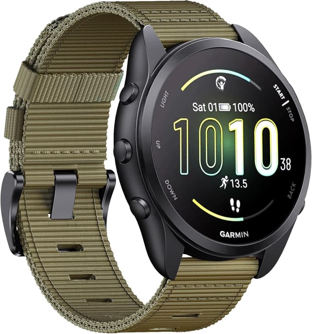 Detalle de EKINGEEK 20mm Quick Release Nylon Watch Strap for Garmin Vivoactive 5/6, Forerunner 55/165/255 & Venu Sq 2 (Khaki/Black)