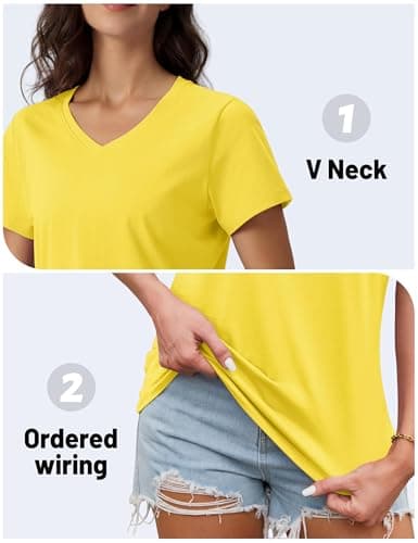 Detalle de TACVASEN camiseta mujer de manga corta con escote en V (amarillo, talla M)