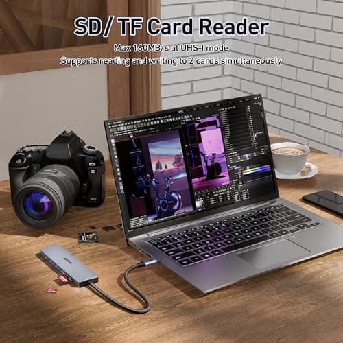 Detalle de BENFEI USB-C Hub 7 en 1 con HDMI 4K a 60 Hz, carga PD 100W y lector SD/TF