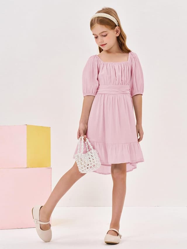 Detalle 2 de Girls Square Neck A-Line Dress for Summer