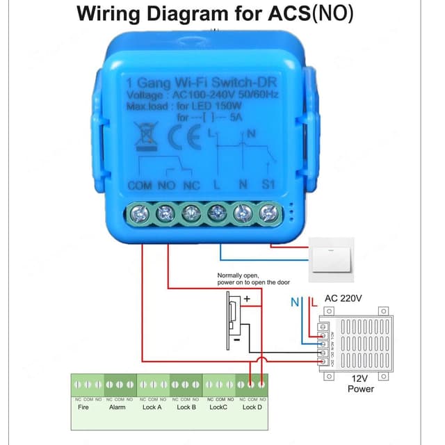 Detalle 2 de Yueyang WiFi Smart Switch 220V (Tuya/Smart Life) con relè e contatto a secco, controllo da app e vocale
