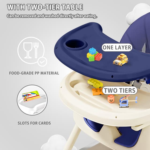 Detalle 2 de UBRAVOO 3-in-1 Babyhochstuhl ab 6 Monaten – klappbar, umwandelbar mit doppelstöckigem Essteller