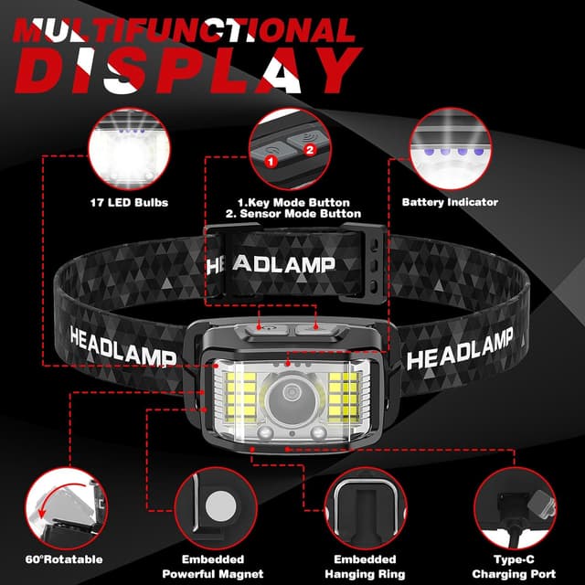 Detalle 2 de Aaizplz Linterna frontal 2000 lúmenes