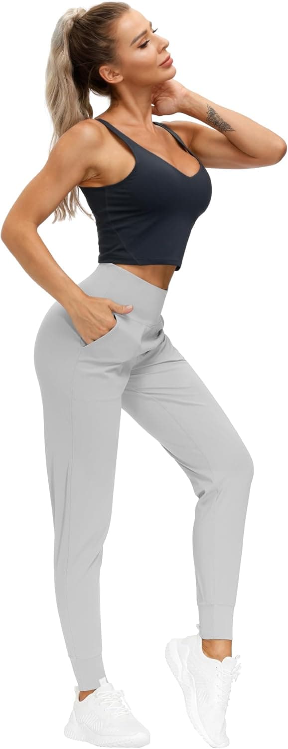 Detalle de THE GYM PEOPLE Jogginghose Damen: leichte High-Waist Sportleggings für Yoga, Laufen & Freizeit