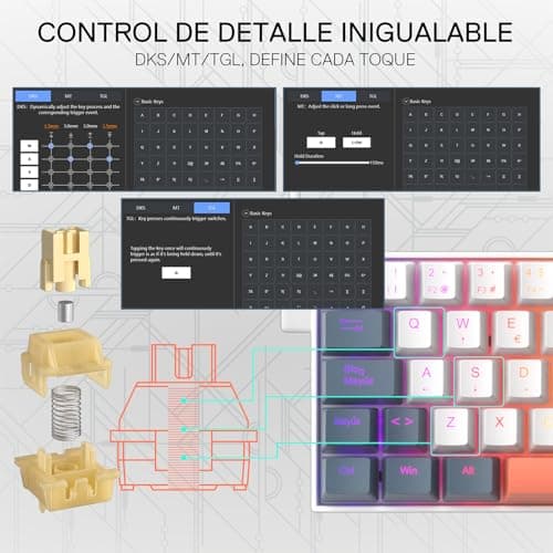 Detalle de Redragon K617 HE 60% con interruptores magnéticos y 8000Hz: teclado gaming mecánico QWERTY español