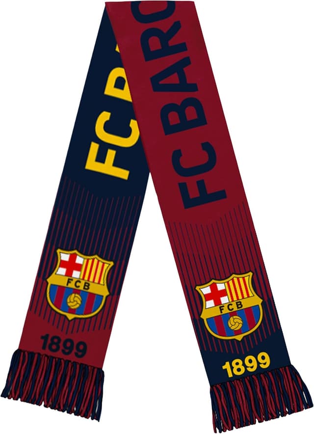 Detalle de Icon Sports officially licensed FC Barcelona soccer scarf (unisex, 100% acrylic)