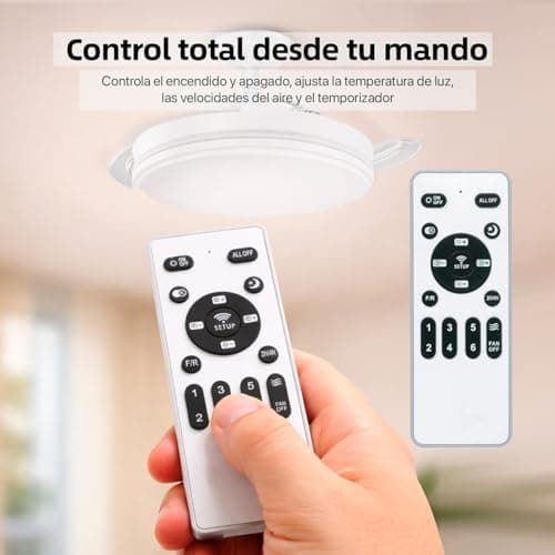 Detalle de Ventilador de techo LEDUNI con luz, mando y motor DC 30W de 6 velocidades (50 cm, blanco mate)