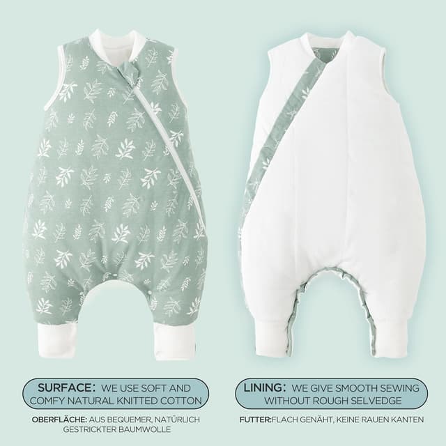 Thumbnail 6 de Duomiaomiao sacco a pelo con piedi 2.5 TOG in cotone per bambini 2-3 anni (foglie verdi)