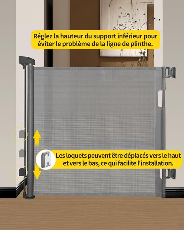 Detalle de Patywaga ausziehbares Treppenschutzgitter (0–140 cm) mit Kindersicherung, grau